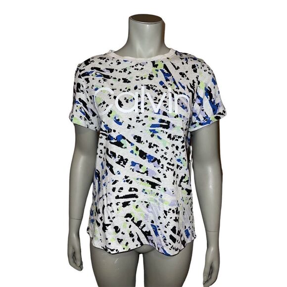 Calvin Klein Performance Gray Multicolor Leopard Print Logo T-Shirt Medium NWT - Picture 2 of 6